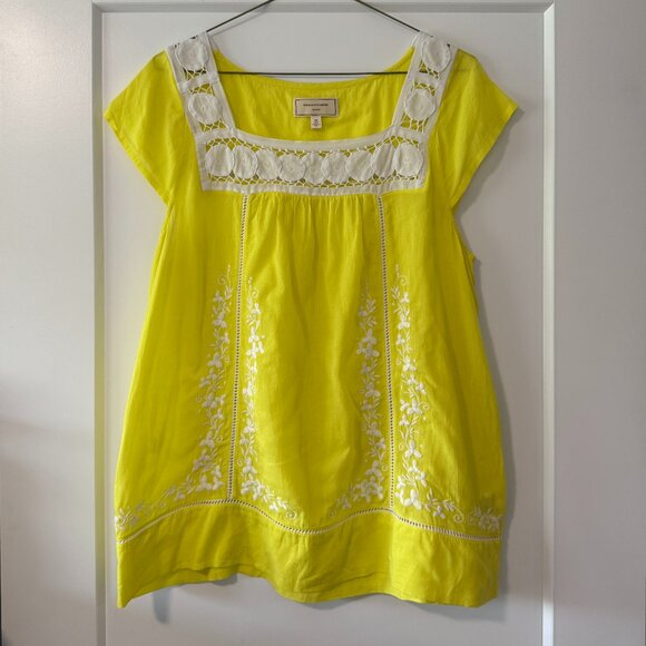 Moulinette Soeurs (Anthropologie) lemon yellow embroidered peasant top / sz 10 - Picture 1 of 11